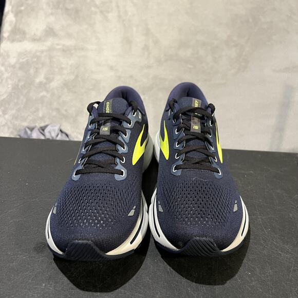 Brooks Ghost 15 Running Shoes Mens Size 9.5 Navy Blue Yellow 110393 1D 429 - Picture 2 of 10